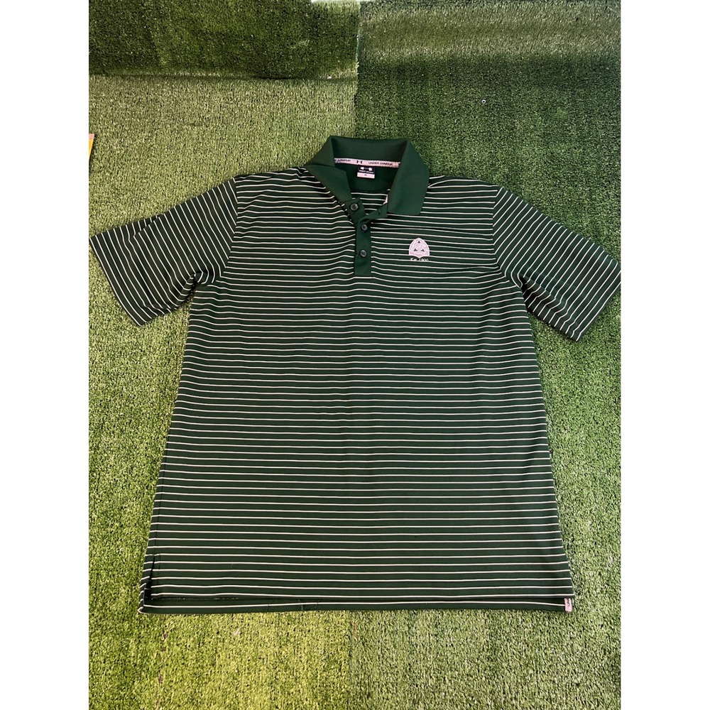 Under Armour Mens XL Green Striped Polo Shirt Country Club Golf HeatGear